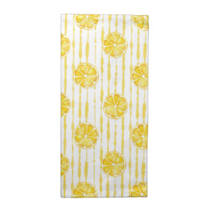 Bright Lemon Slices on Striped Background Cloth Napkin