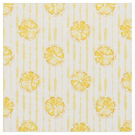 Bright Lemon Slices on Striped Background Fabric