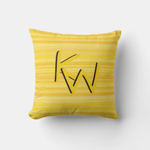 Bright Lemon Yellow Pattern Fun Monogram Throw Pillow