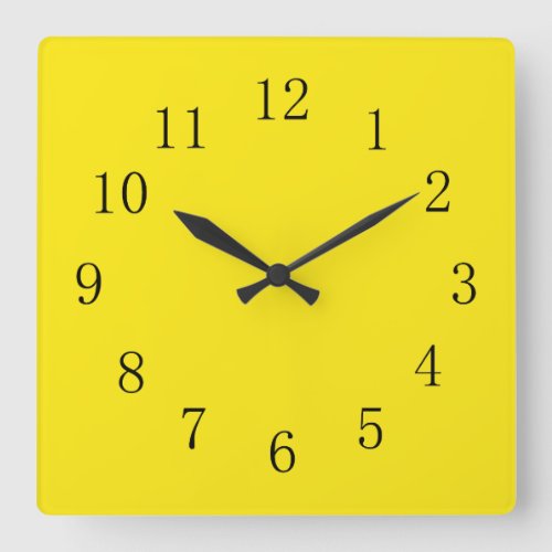 Bright Lemon Yellow Square Wall Clock