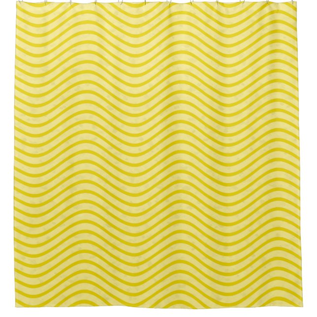 Bright Lemon Yellow Wavy Lines Shower Curtain (Front)