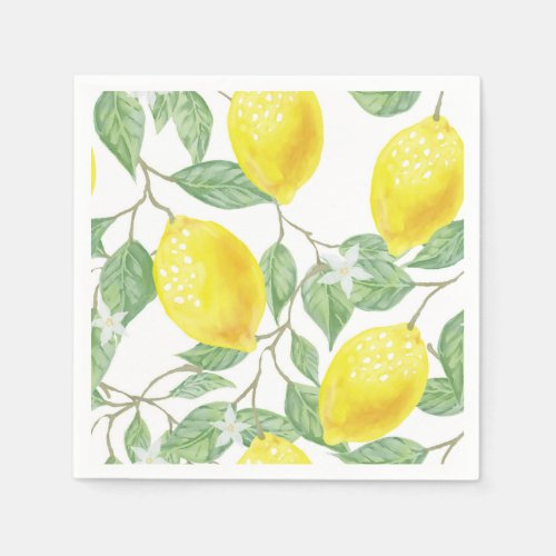 Bright Lemons and Leaves Paper Napkins