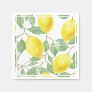 Bright Lemons and Leaves Yellow and Green Napkins
