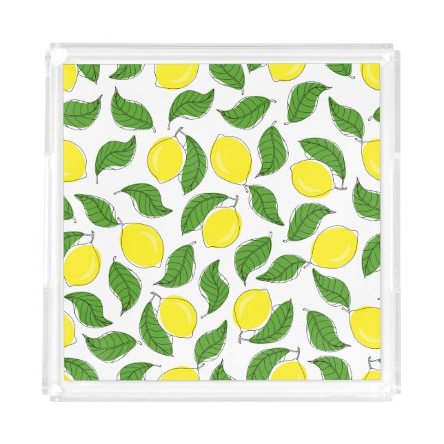 Bright Lemons Green Leaves Pattern Acrylic Tray (Front)