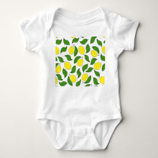 Bright Lemons Green Leaves Pattern Baby Bodysuit (Front)