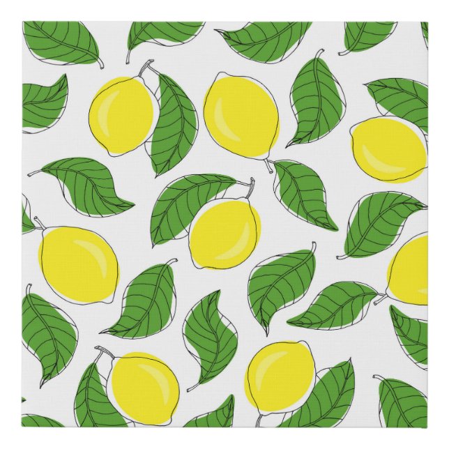 Bright Lemons Green Leaves Pattern Faux Canvas Print (Front)