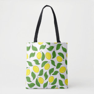 Bright Lemons Green Leaves Pattern Tote Bag