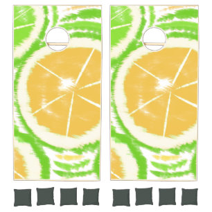 Bright Lemons Lime Slices Lemonade Abstract Swirls Cornhole Set