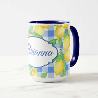 Bright Lemons on Blue and White Gingham Mug