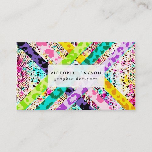 Bright Leopard Lattice Snake Pattern Watercolor Business Card