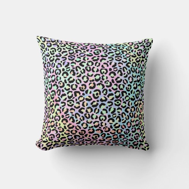 *~*  Bright Leopard Rainbow Gold Animal Print Spot Throw Pillow (Front)
