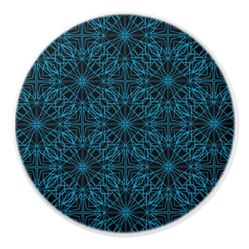 Bright Light Blue Black Geometric Symmetry Pattern Ceramic Knob