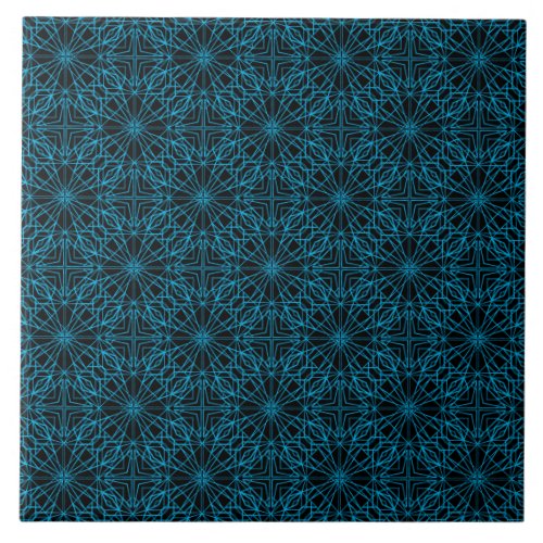 Bright Light Blue Black Geometric Symmetry Pattern Ceramic Tile