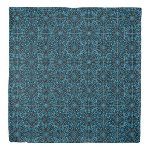 Bright Light Blue Black Geometric Symmetry Pattern Duvet Cover