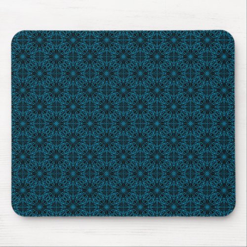 Bright Light Blue Black Geometric Symmetry Pattern Mouse Pad