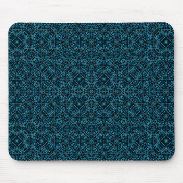 Bright Light Blue Black Geometric Symmetry Pattern Mouse Pad (Front)