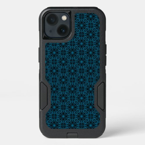 Bright Light Blue Black Geometric Symmetry Pattern iPhone 13 Case