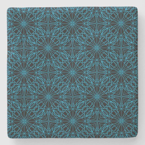 Bright Light Blue Black Geometric Symmetry Pattern Stone Coaster