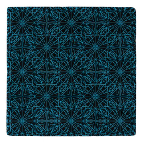 Bright Light Blue Black Geometric Symmetry Pattern Trivet