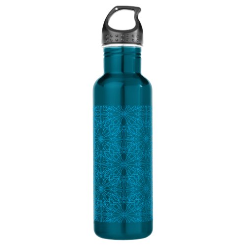 Bright Light Blue Geometric Symmetry Pattern Water Bottle