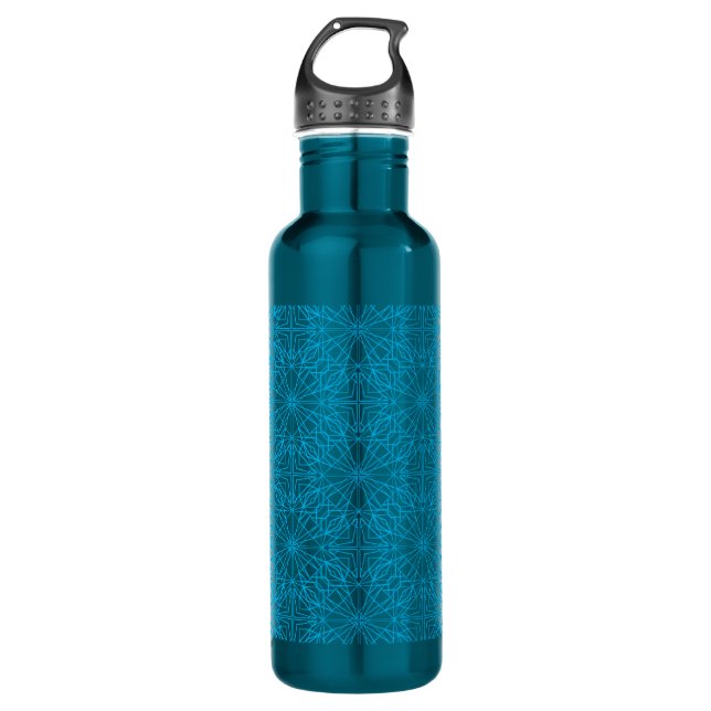 Bright Light Blue Geometric Symmetry Pattern Water Bottle (Front)