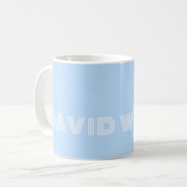 Bright Light Blue & White Fun Font Modern Name 016 Coffee Mug (Front Left)