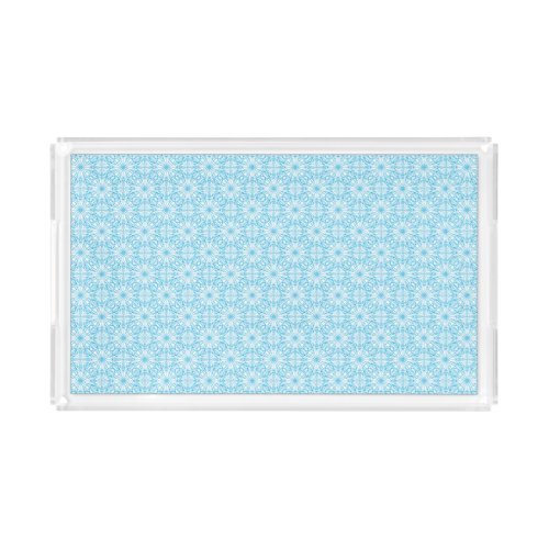 Bright Light Blue White Geometric Symmetry Pattern Acrylic Tray