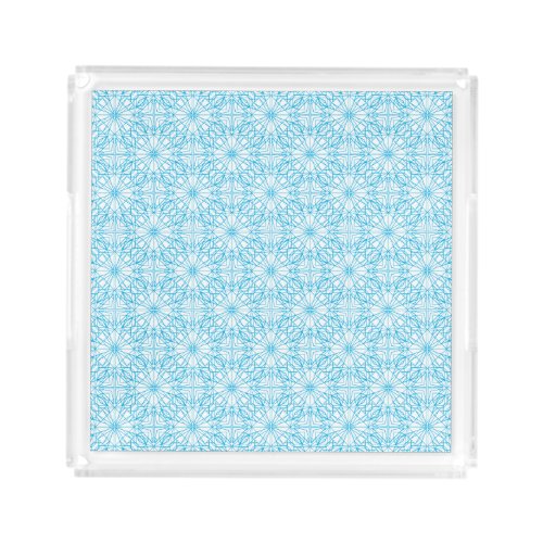 Bright Light Blue White Geometric Symmetry Pattern Acrylic Tray