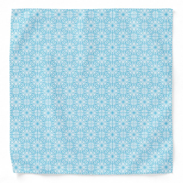 Bright Light Blue White Geometric Symmetry Pattern Bandana (Front)