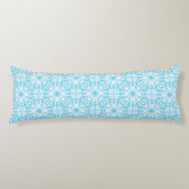 Bright Light Blue White Geometric Symmetry Pattern Body Pillow (Front)