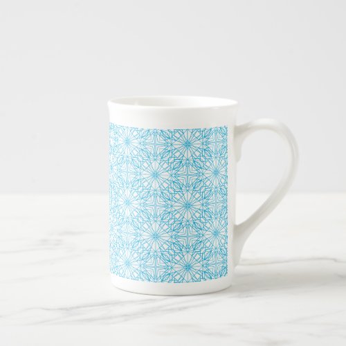 Bright Light Blue White Geometric Symmetry Pattern Bone China Mug