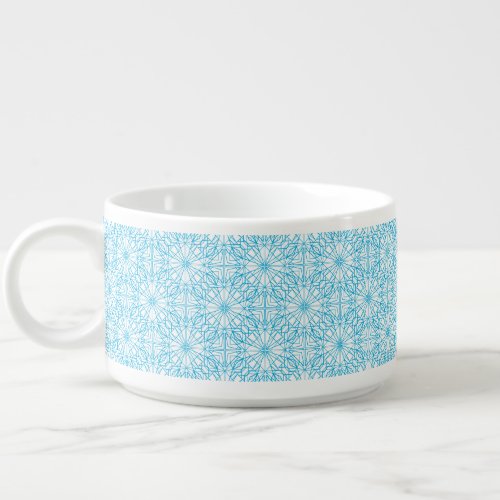 Bright Light Blue White Geometric Symmetry Pattern Bowl