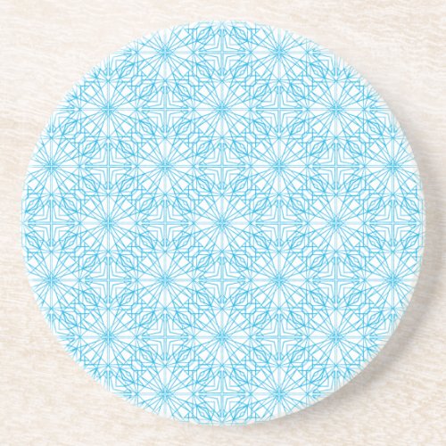 Bright Light Blue White Geometric Symmetry Pattern Coaster