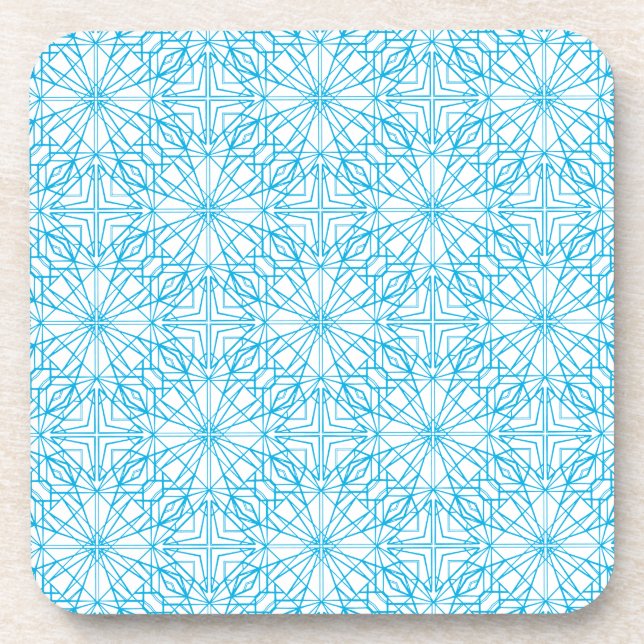 Bright Light Blue White Geometric Symmetry Pattern Coaster (Front)