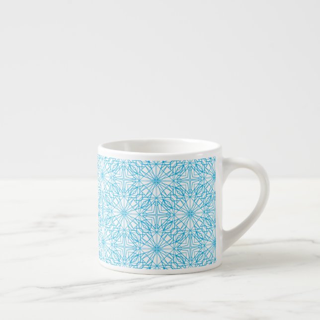 Bright Light Blue White Geometric Symmetry Pattern Espresso Cup (Right)