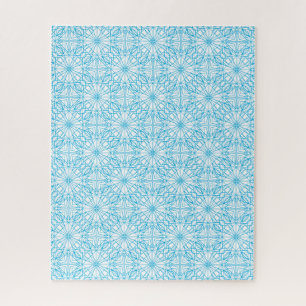 Bright Light Blue White Geometric Symmetry Pattern Jigsaw Puzzle