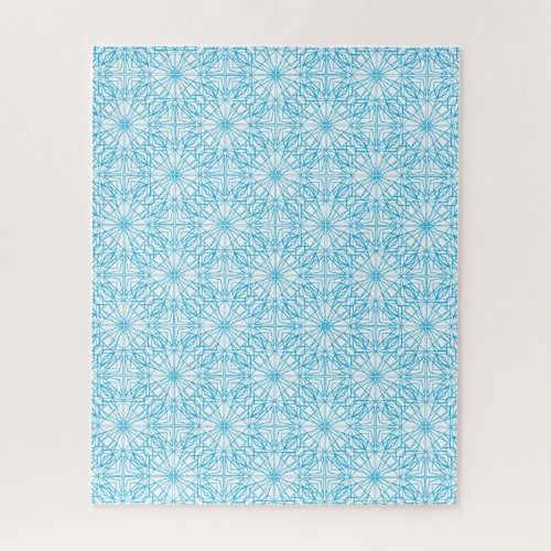 Bright Light Blue White Geometric Symmetry Pattern Jigsaw Puzzle