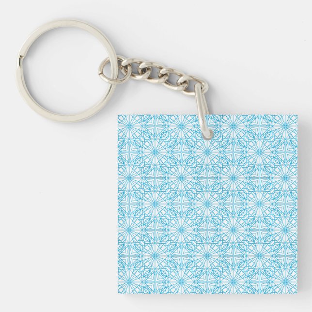 Bright Light Blue White Geometric Symmetry Pattern Keychain (Front)