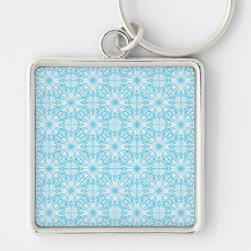 Bright Light Blue White Geometric Symmetry Pattern Keychain