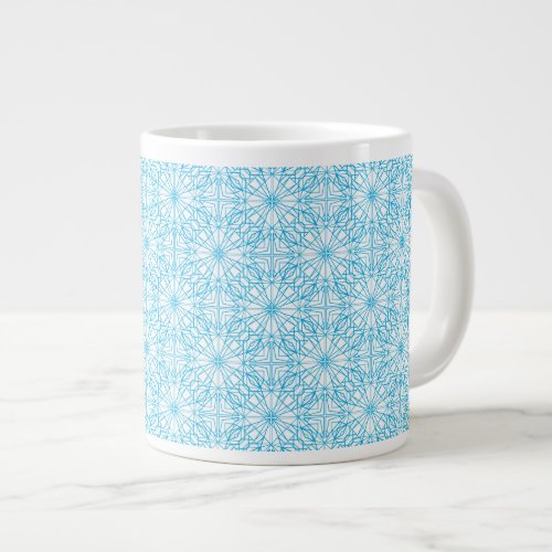 Bright Light Blue White Geometric Symmetry Pattern Large Coffee Mug