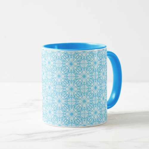 Bright Light Blue White Geometric Symmetry Pattern Mug