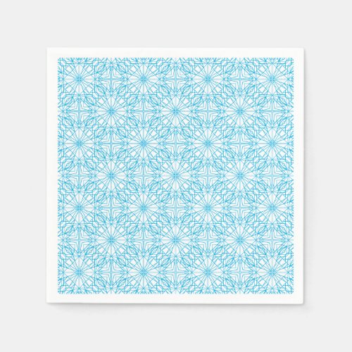 Bright Light Blue White Geometric Symmetry Pattern Napkins