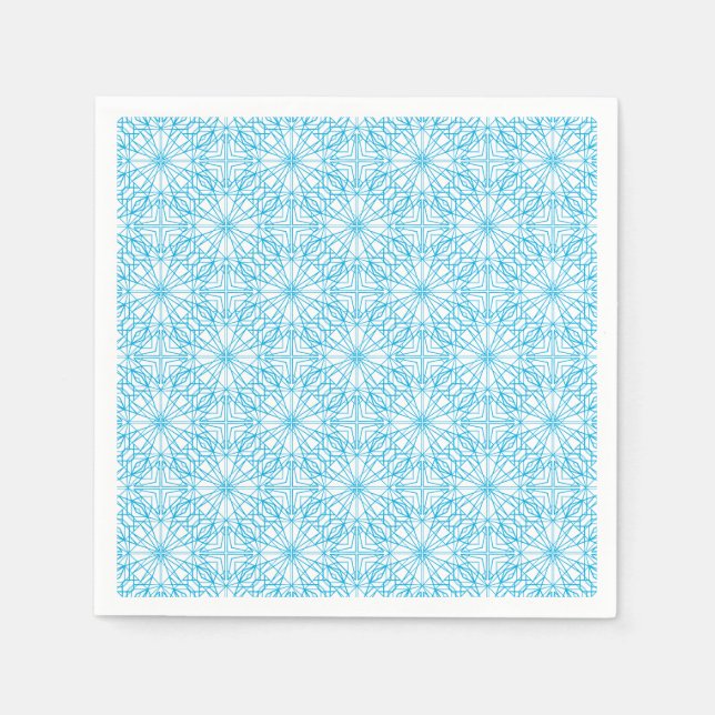 Bright Light Blue White Geometric Symmetry Pattern Napkins (Front)