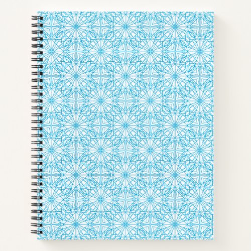 Bright Light Blue White Geometric Symmetry Pattern Notebook