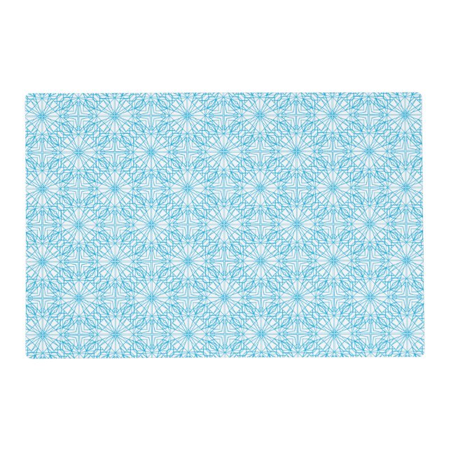Bright Light Blue White Geometric Symmetry Pattern Placemat (Front)