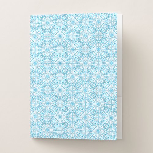 Bright Light Blue White Geometric Symmetry Pattern Pocket Folder