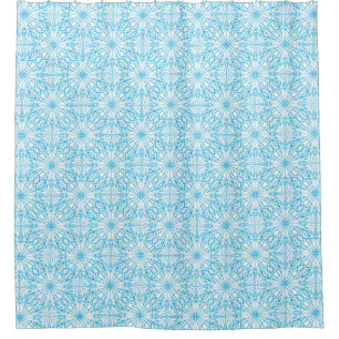 Bright Light Blue White Geometric Symmetry Pattern Shower Curtain