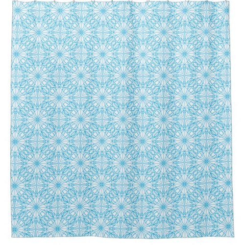 Bright Light Blue White Geometric Symmetry Pattern Shower Curtain