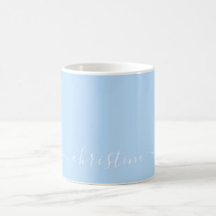 Bright Light Blue White Minimalist Modern Name 015 Coffee Mug