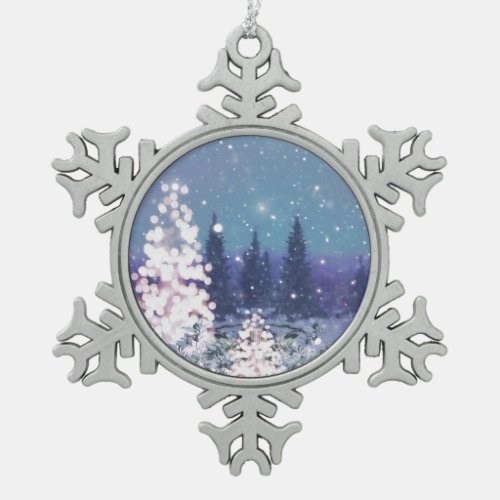 Bright Light Christmas Trees Snowflake Pewter Christmas Ornament